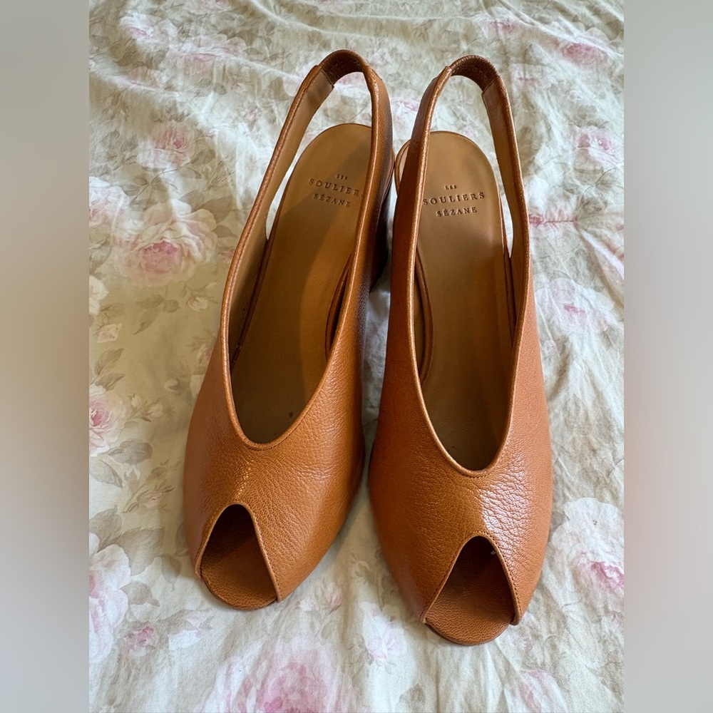 Women's Tan Leather Slingback Shoes